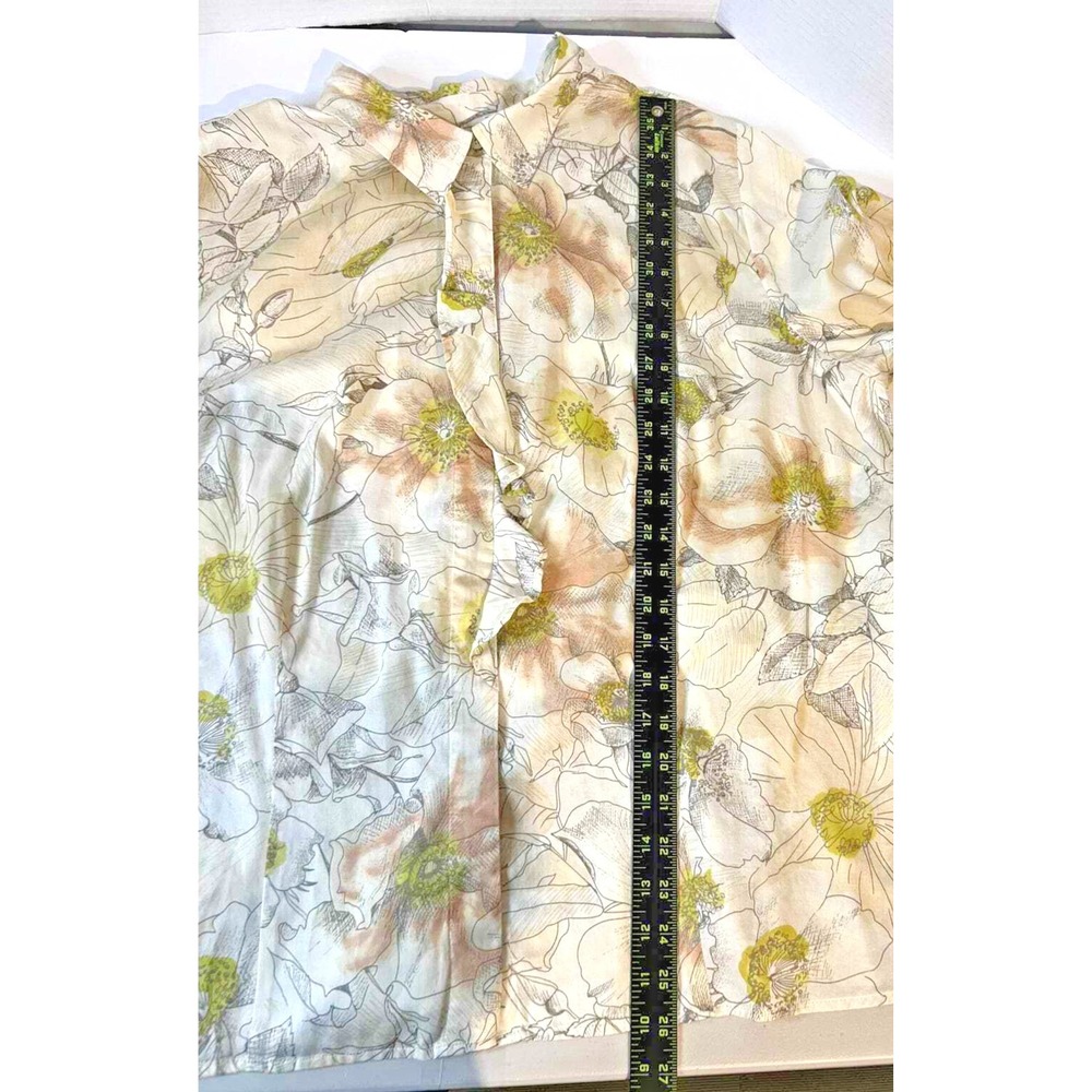 Talbots Petite Ruffle Button Front Shirt Creme Floral‎ 20WP Cottagecore Romantic - Picture 8 of 9